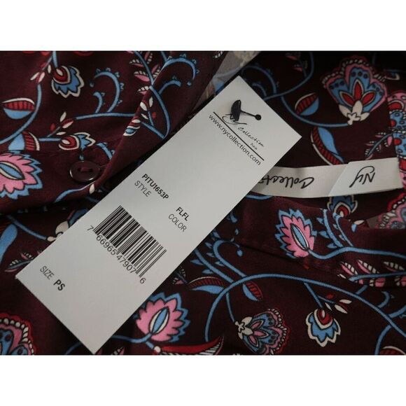 NY Collection Women's Petite 3/4 Roll Tab Rouched-Front Top Floral PS - Picture 5 of 5
